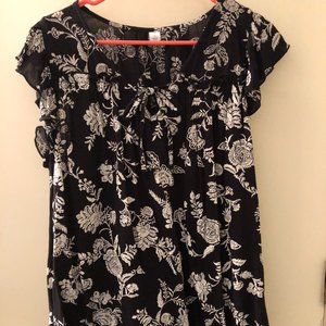 Old Navy Peasant Top, Black & White Floral, sz XL